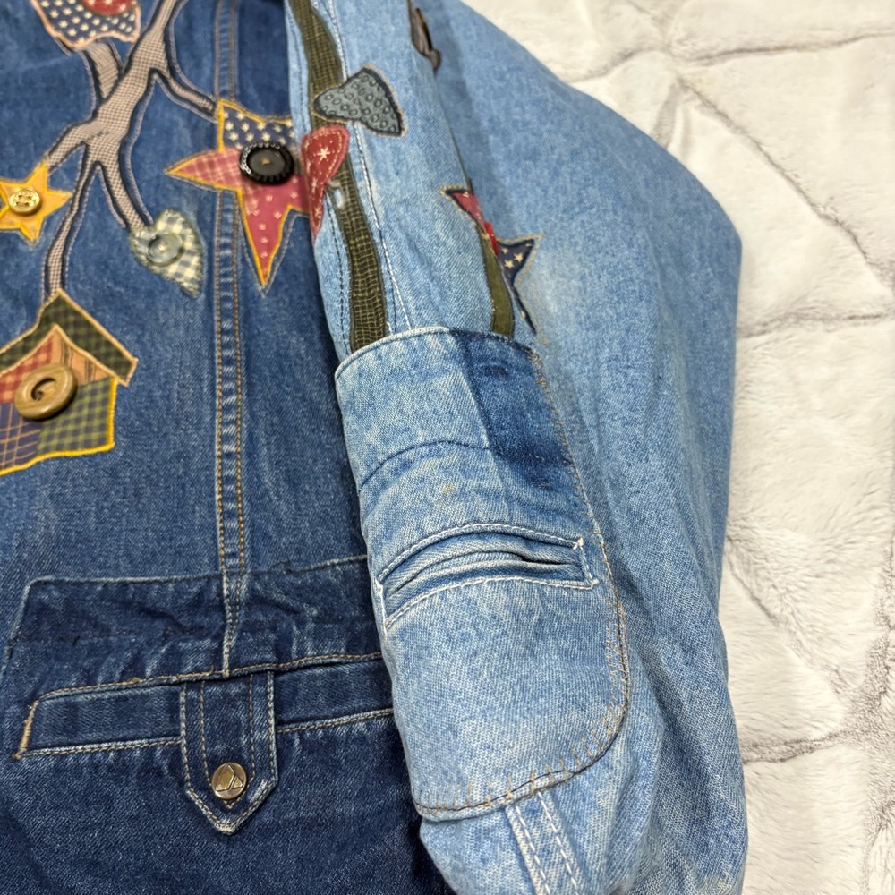 Vintage Handmade Patch Work Denim Jacket Quilter … - image 3